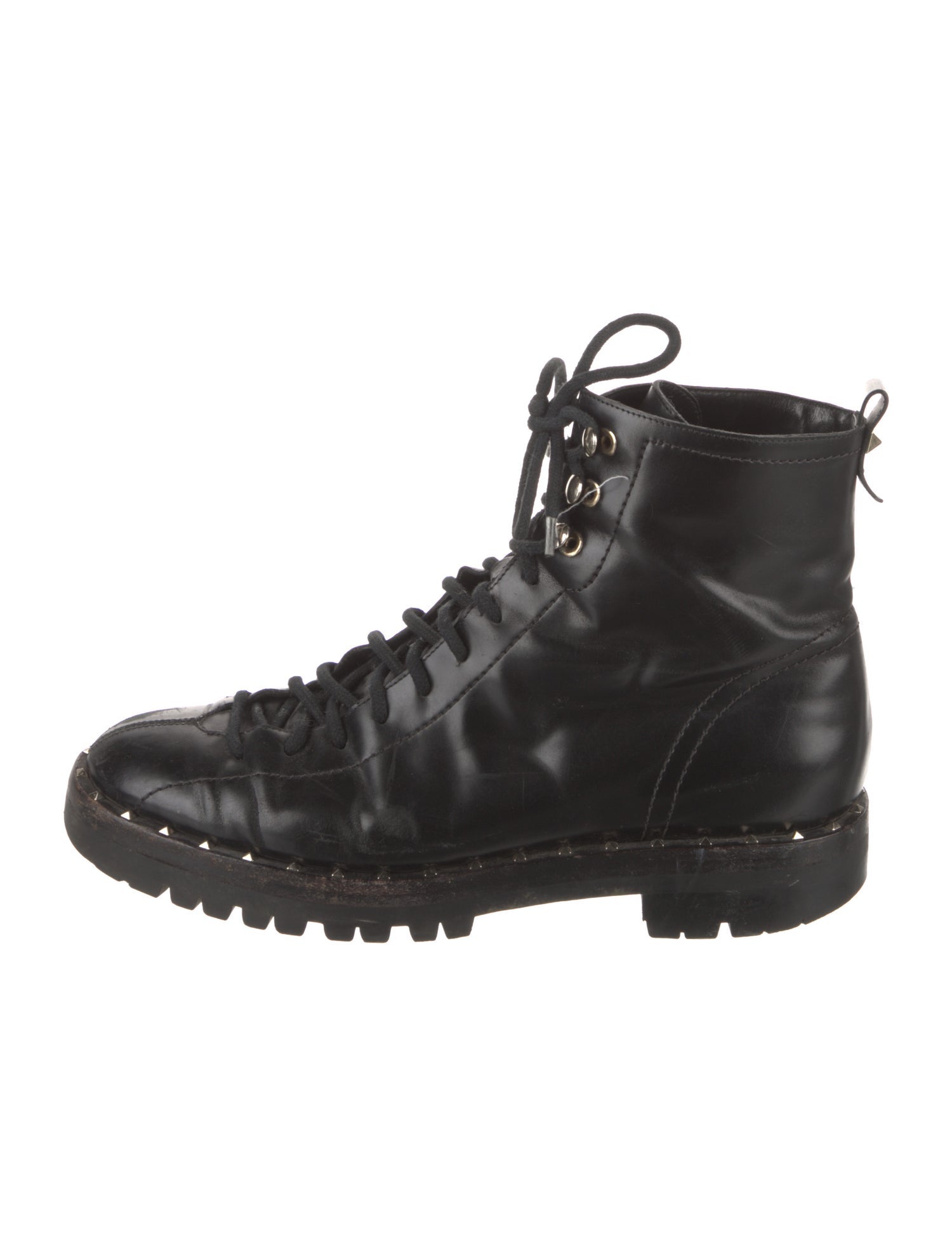Valentino Leather Studded Accents Combat Boots