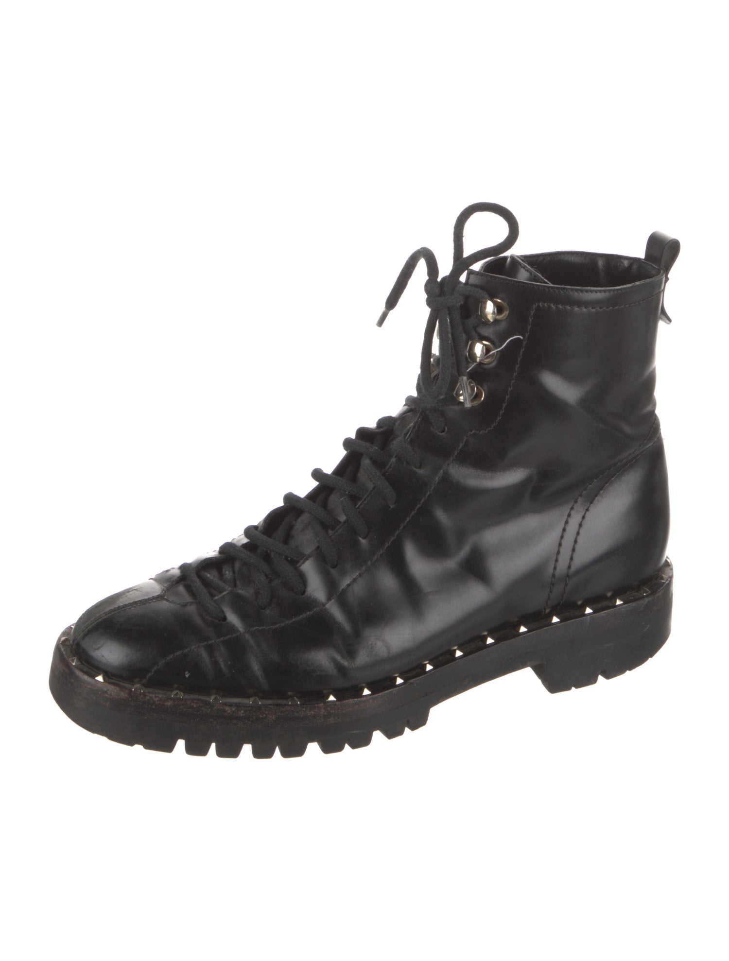 Valentino Leather Studded Accents Combat Boots