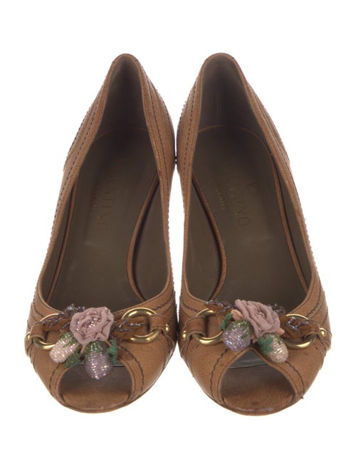 Valentino Leather Beaded Accents Pumps