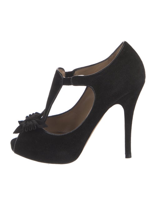 Valentino Suede Bow Accents T-Strap Pumps
