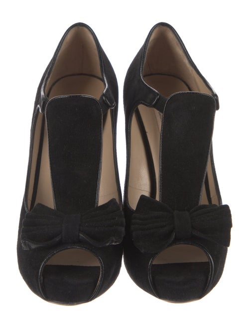 Valentino Suede Bow Accents T-Strap Pumps