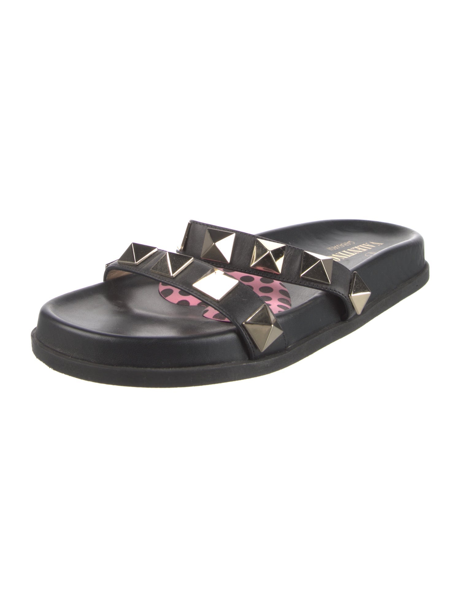Valentino Rockstud Accents Leather Slides