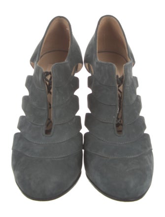 Valentino Suede Cutout Accent T-Strap Pumps