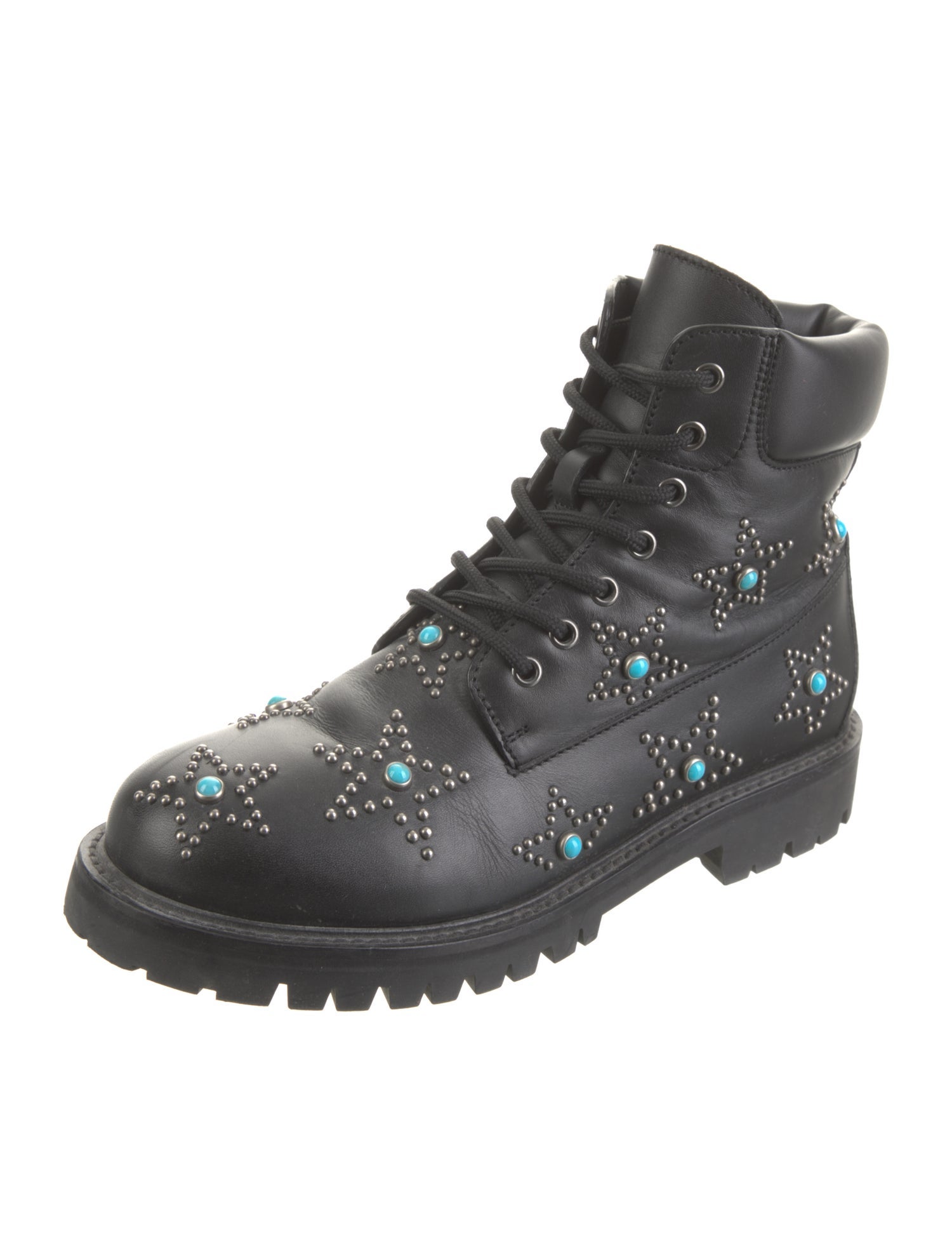 Valentino Leather Studded Accents Combat Boots