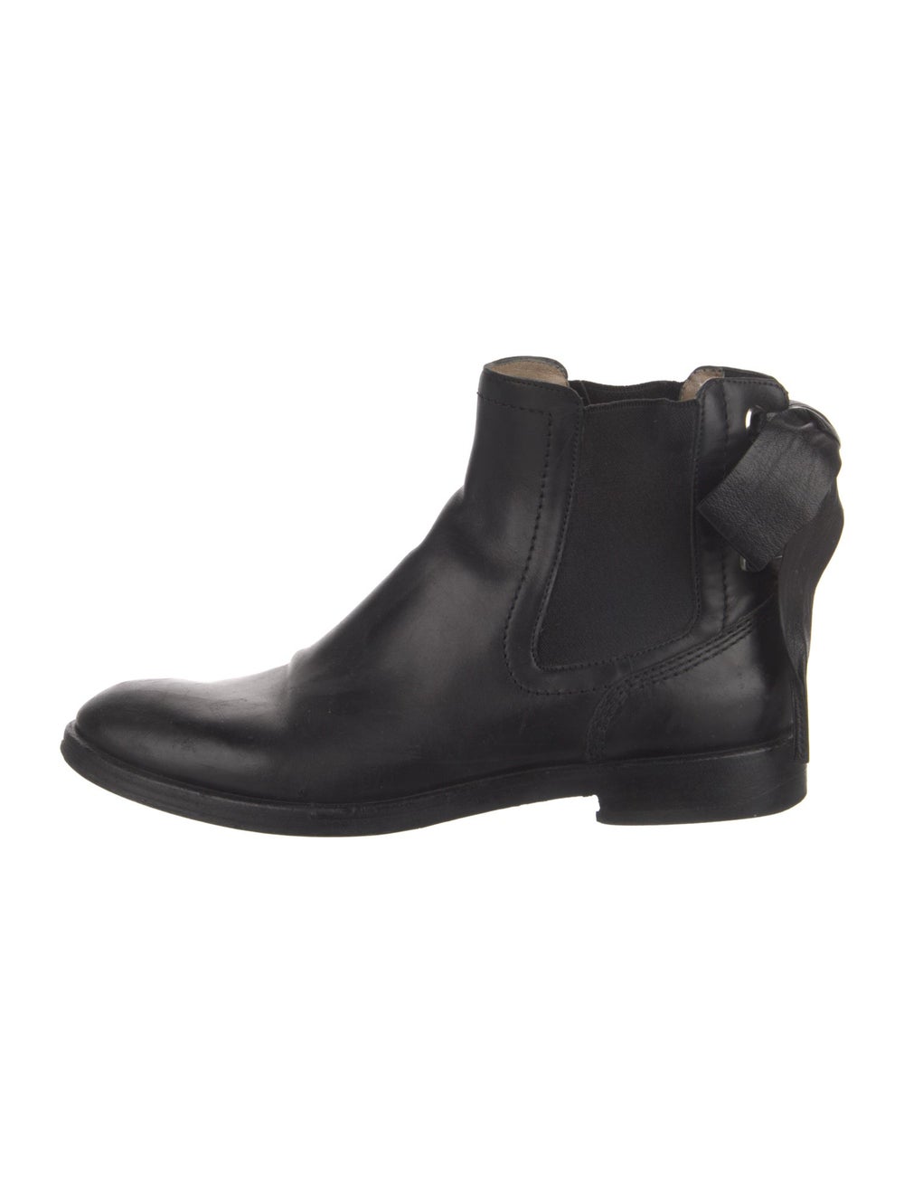 Valentino Leather Ankle Chelsea Boots Black Round-Toes with Bow