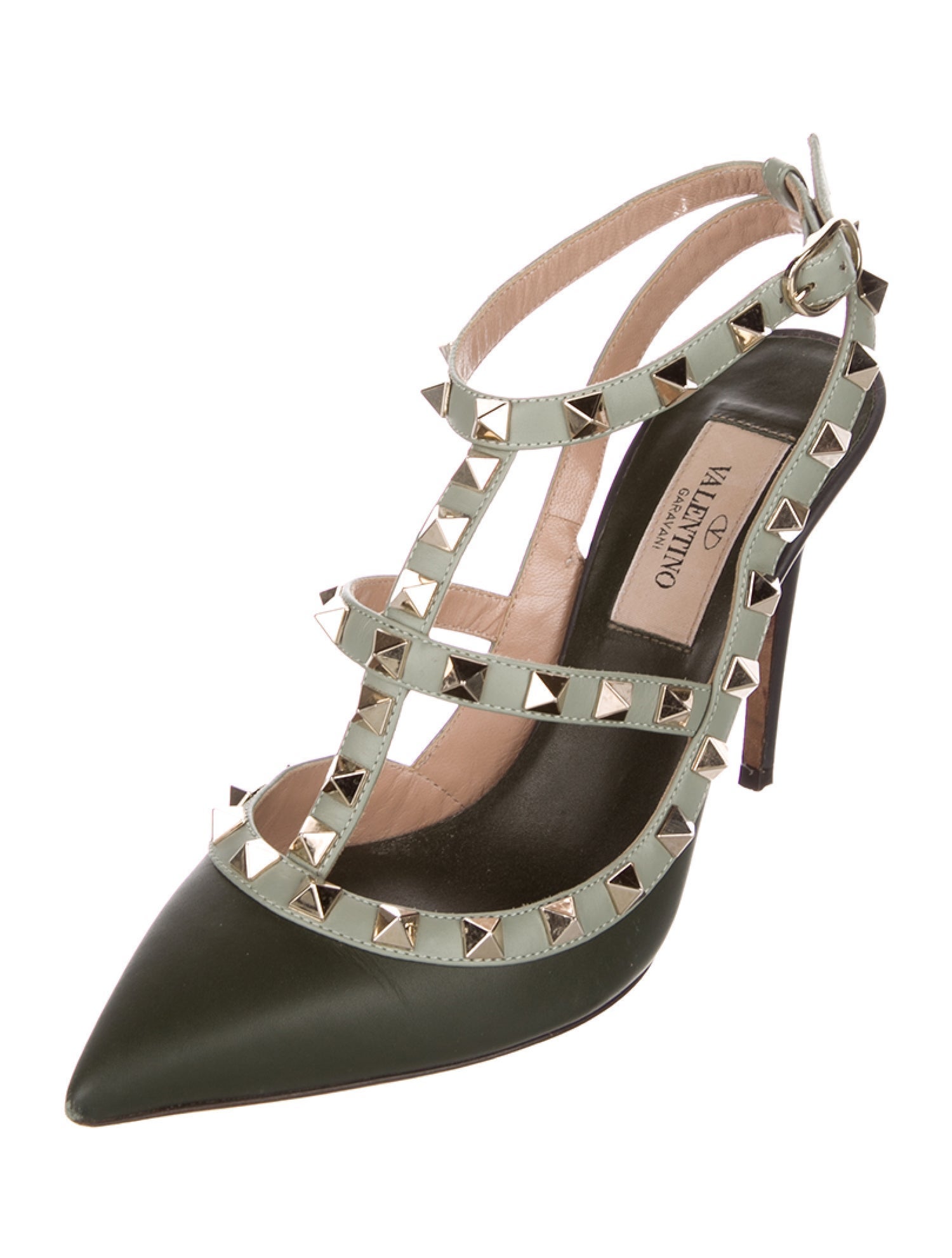 Valentino Rockstud Accents Patent Leather T-Strap Pumps
