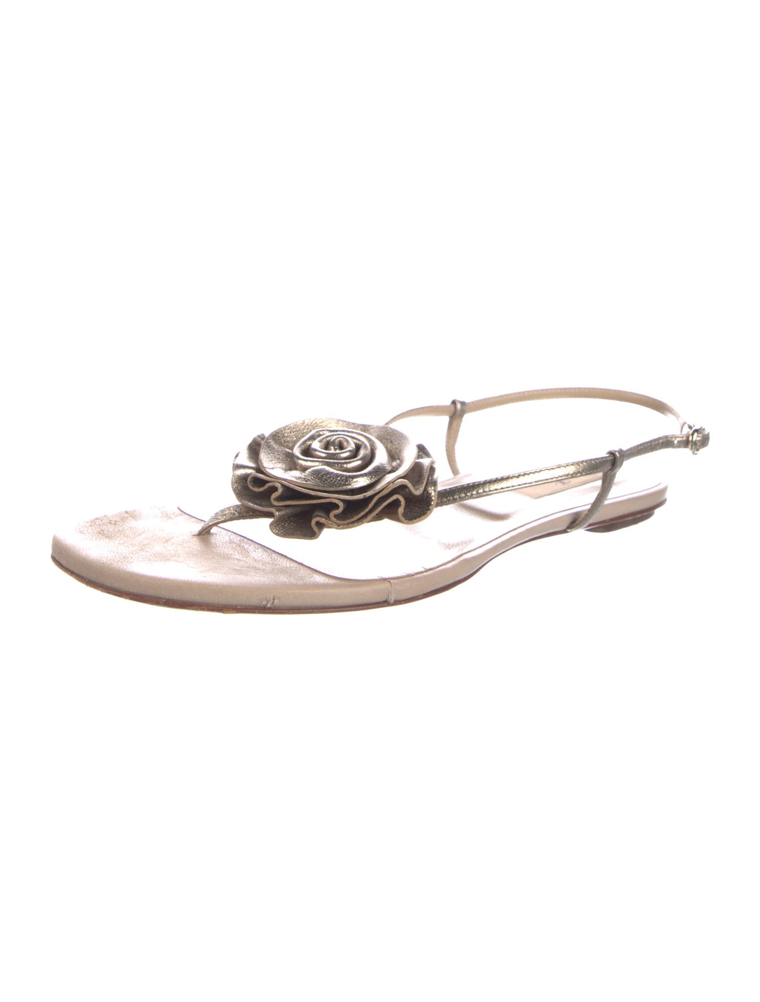 Valentino Leather Floral Print Slingback Sandals