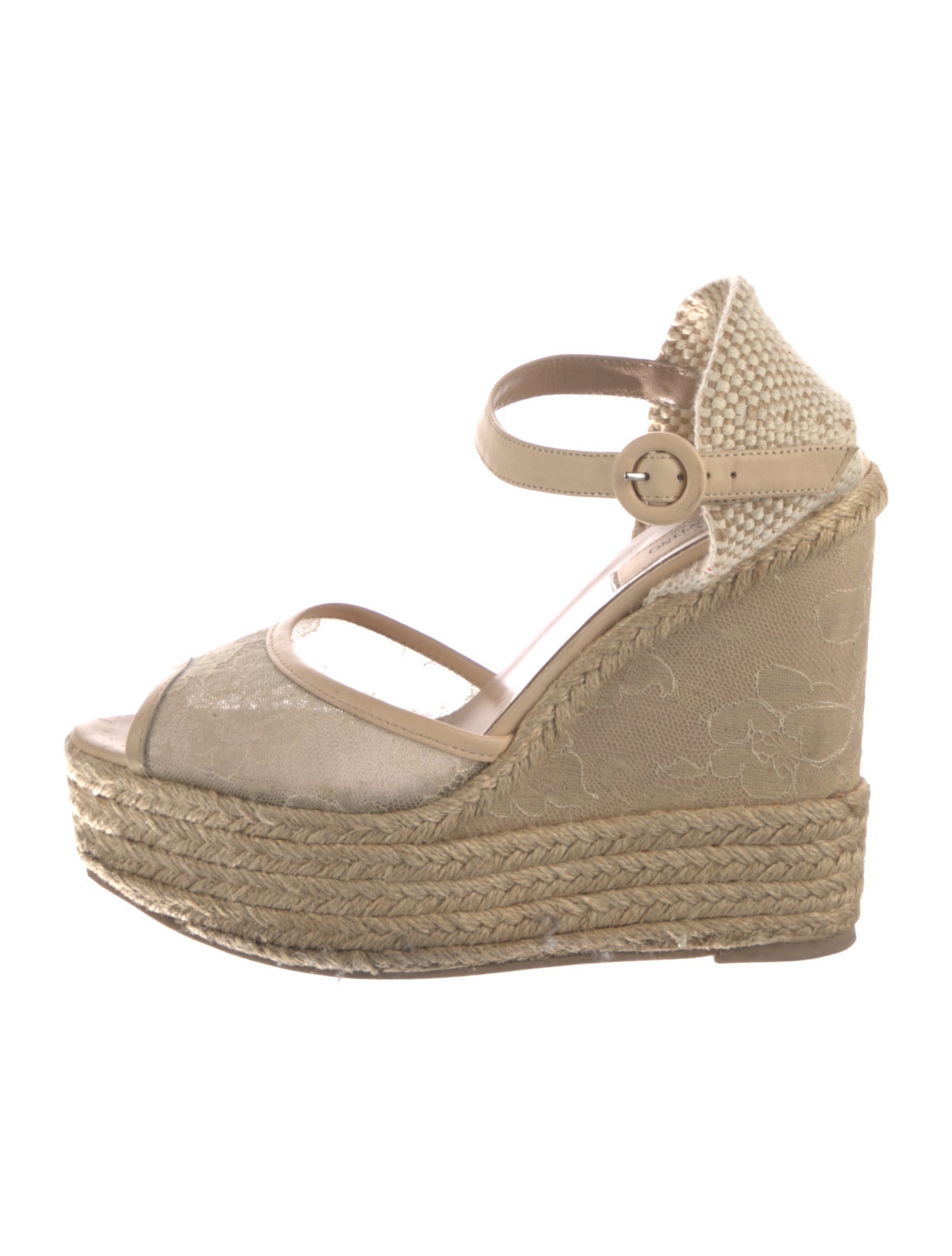 Valentino Lace Leather Trim Embellishment Espadrilles