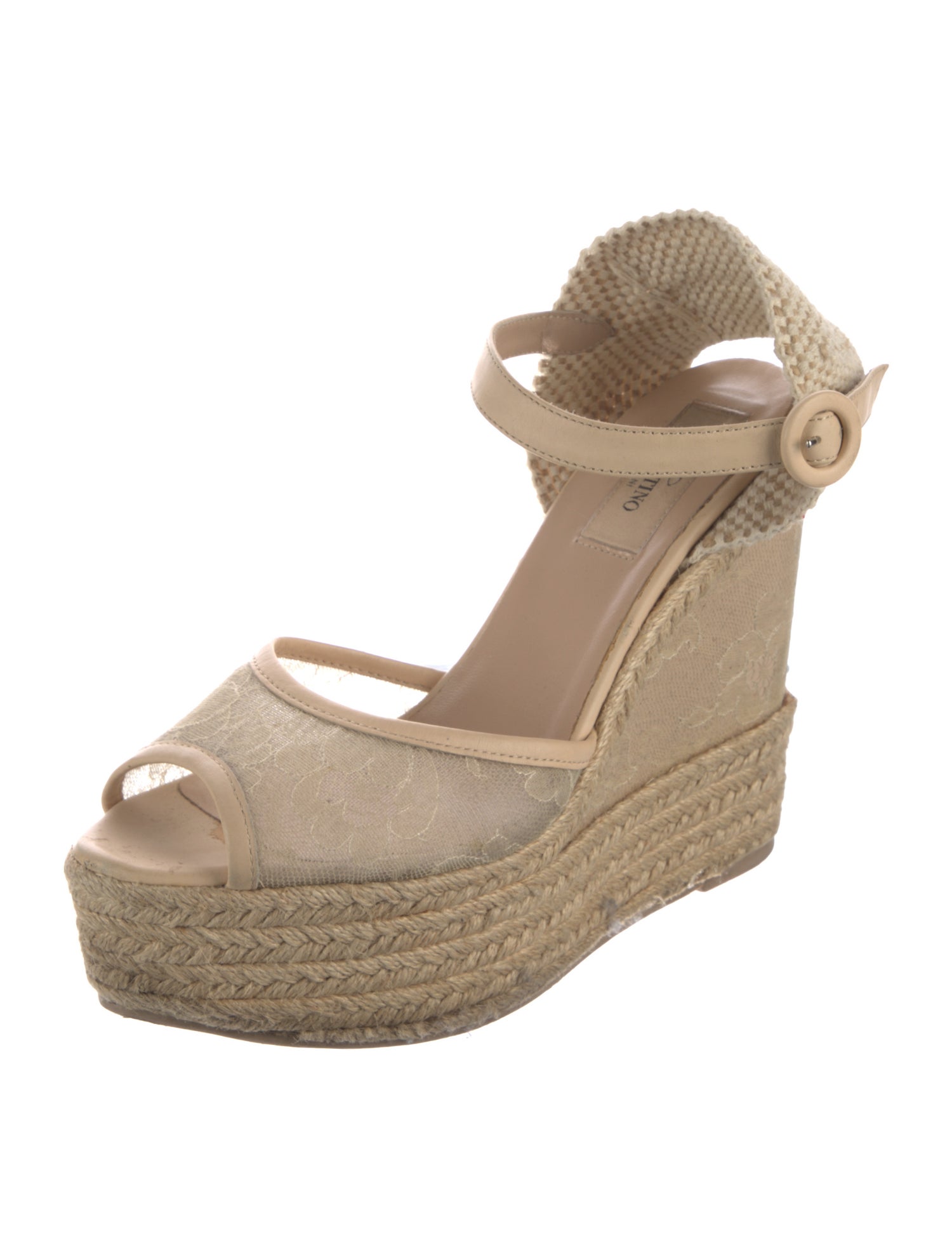 Valentino Lace Leather Trim Embellishment Espadrilles