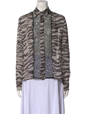 Valentino Silk Animal Print Button-Up Top