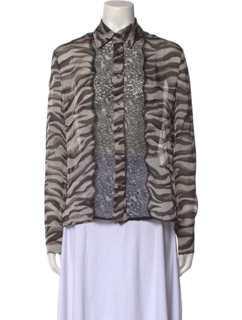 Valentino Silk Animal Print Button-Up Top