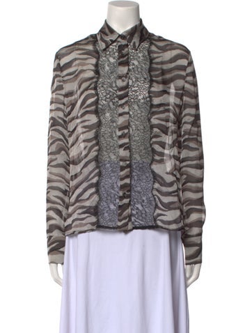 Valentino Tops Silk Animal Print Button-Up Top Us6, It42 | M