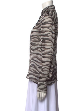 Valentino Silk Animal Print Button-Up Top