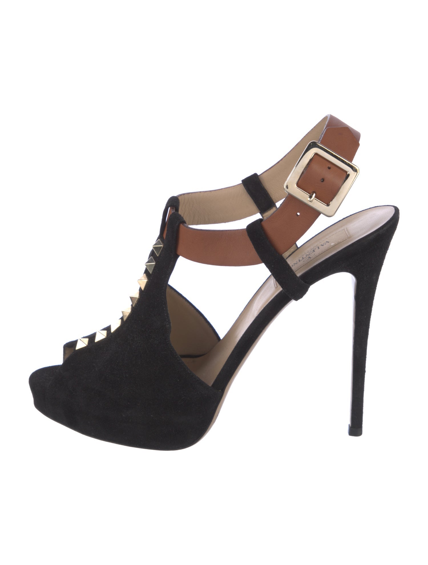 Valentino Rockstud Accents Suede T-Strap Sandals