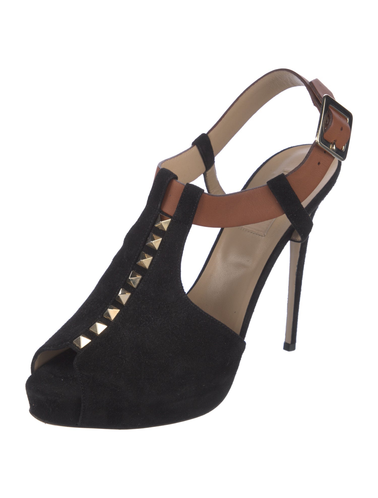 Valentino Rockstud Accents Suede T-Strap Sandals