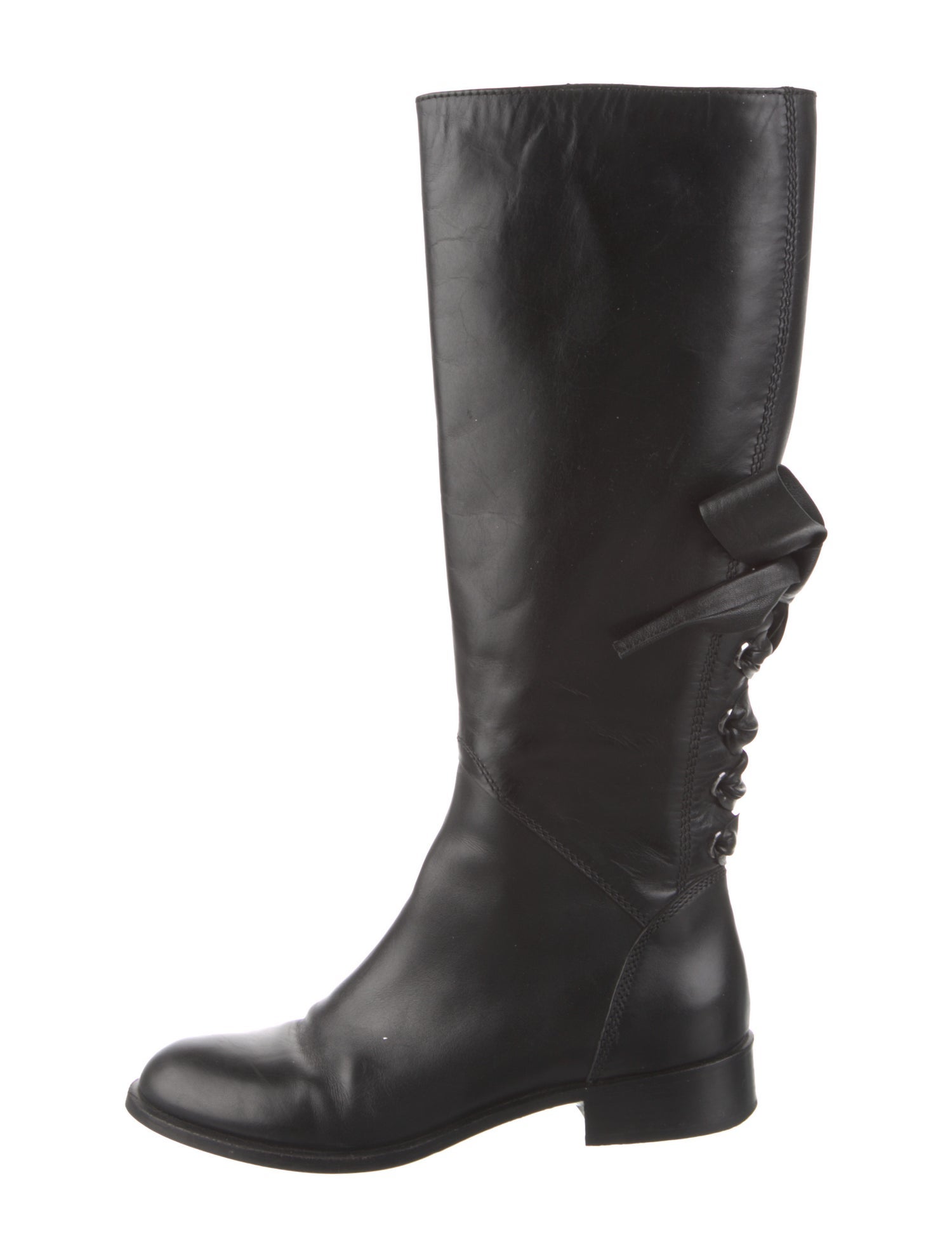 Valentino Leather Bow Accents Riding Boots
