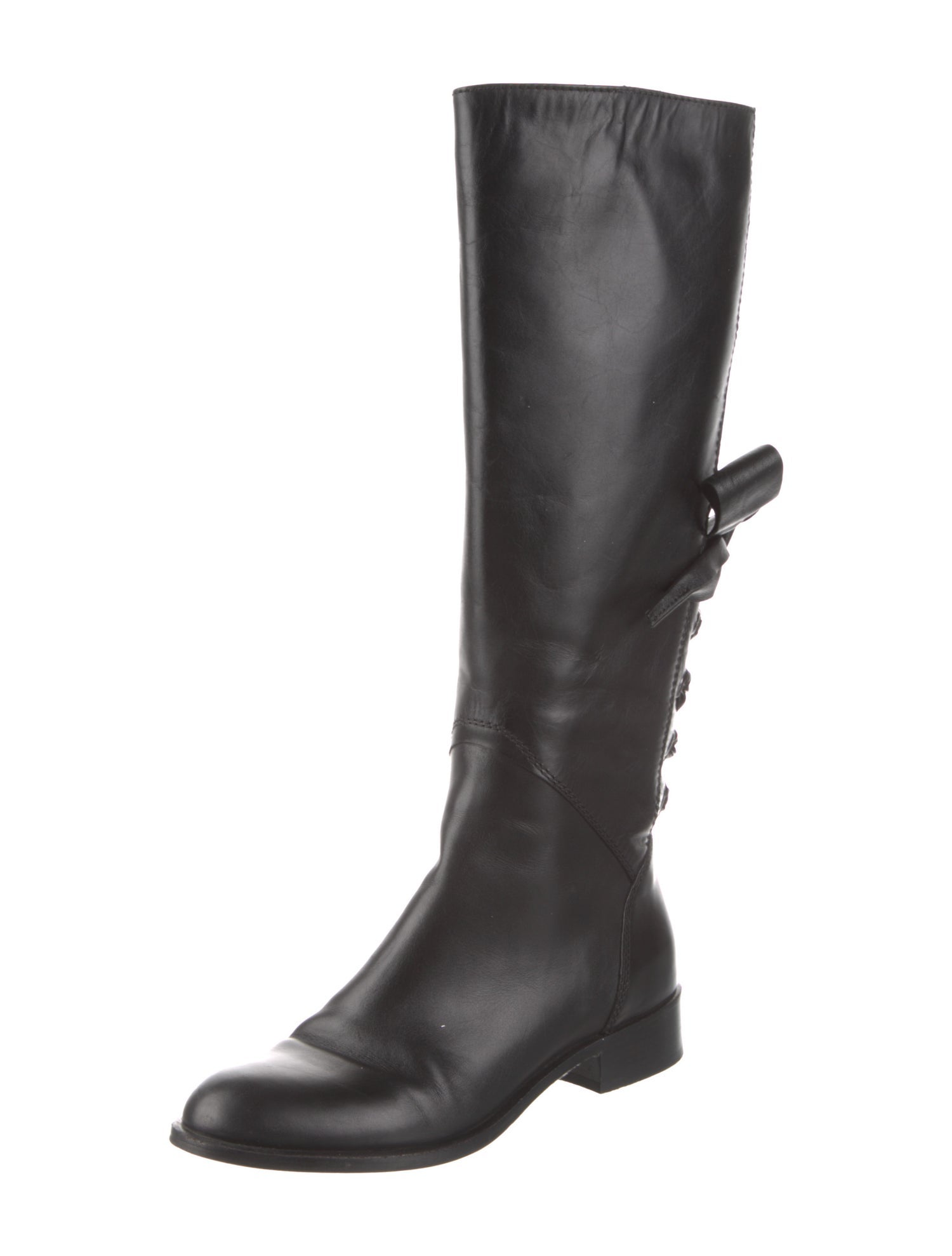 Valentino Leather Bow Accents Riding Boots