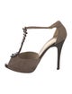 Valentino Suede Leather Trim Embellishment T-Strap Pumps