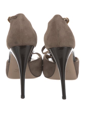 Valentino Suede Leather Trim Embellishment T-Strap Pumps