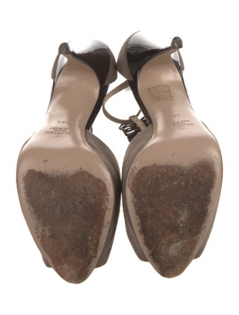 Valentino Suede Leather Trim Embellishment T-Strap Pumps