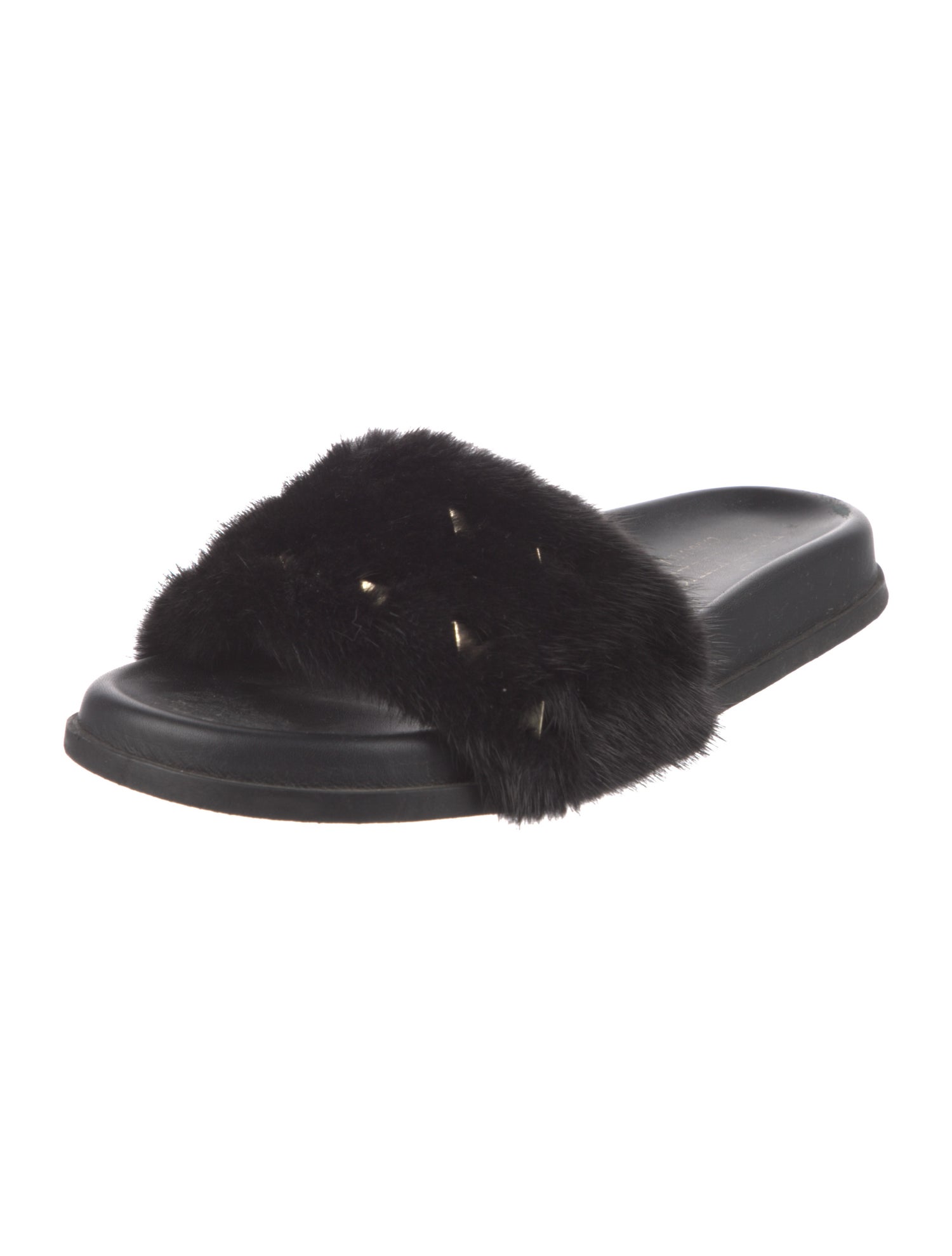 Valentino Rockstud Accents Fur Slides