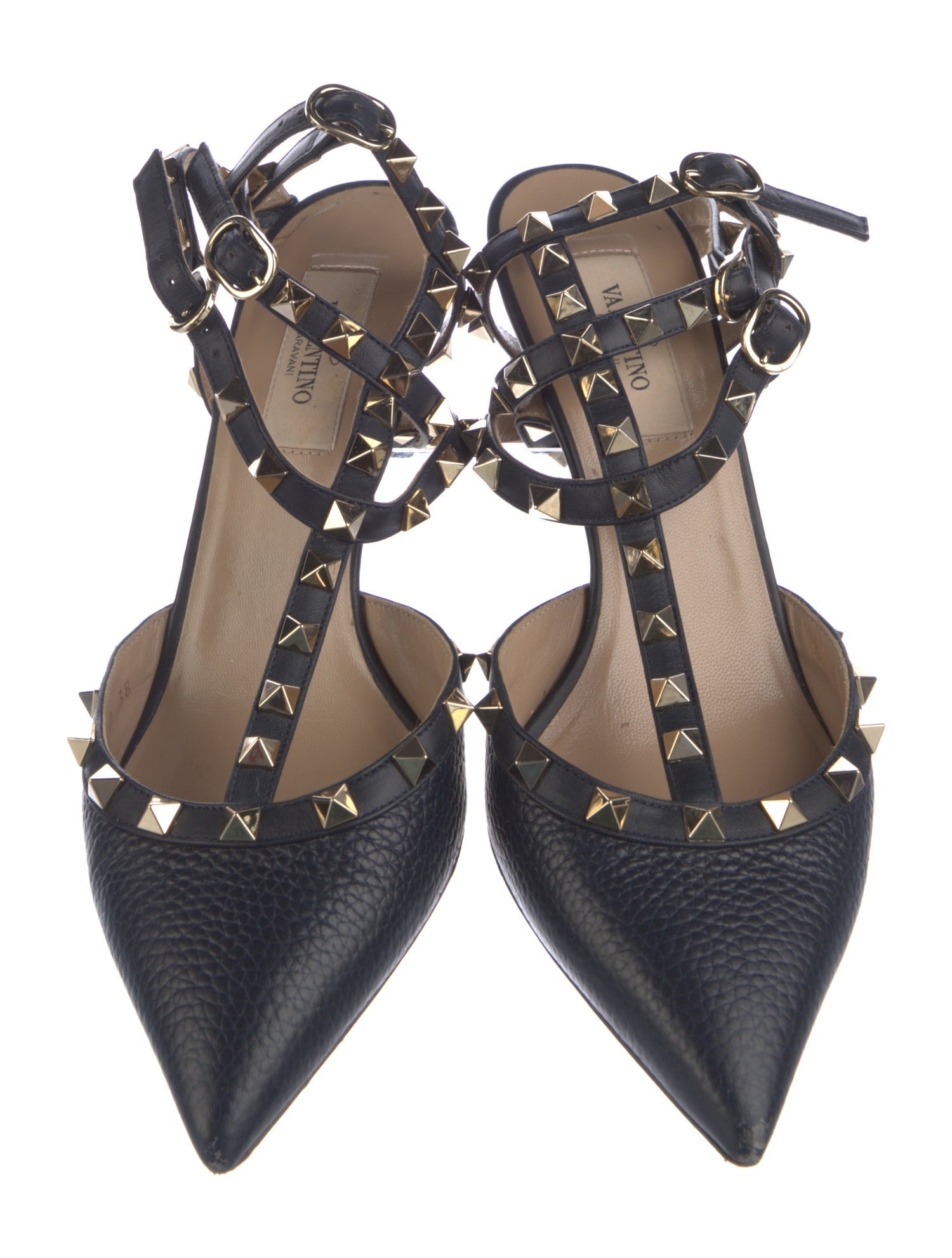 Valentino Leather Studded Accents T-Strap Pumps