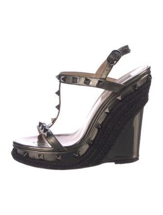 Valentino Leather Studded Accents T-Strap Sandals