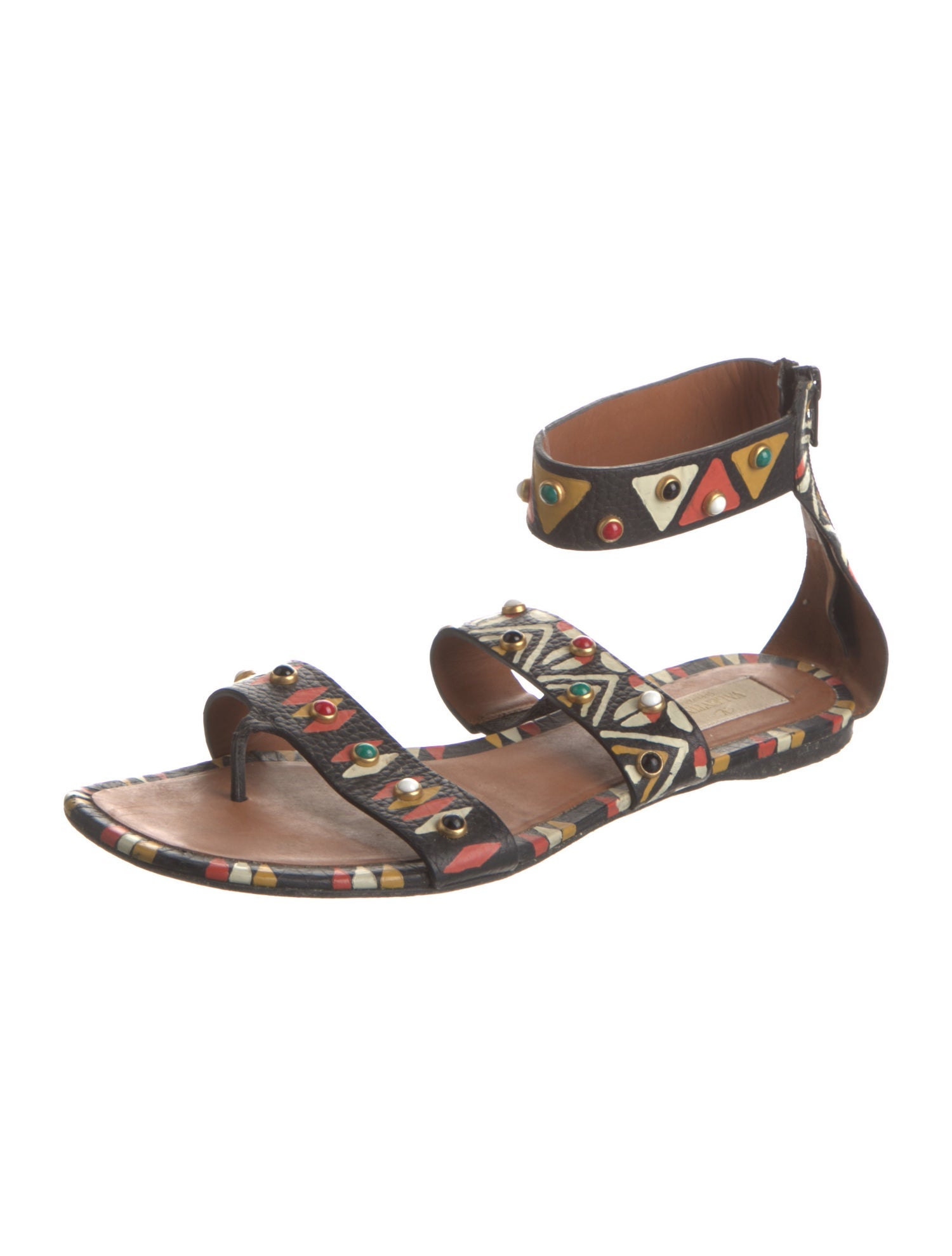 Valentino Leather Printed Gladiator Sandals