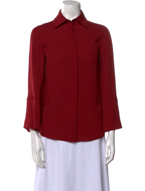 Valentino Silk Three-Quarter Sleeve Button-Up Top