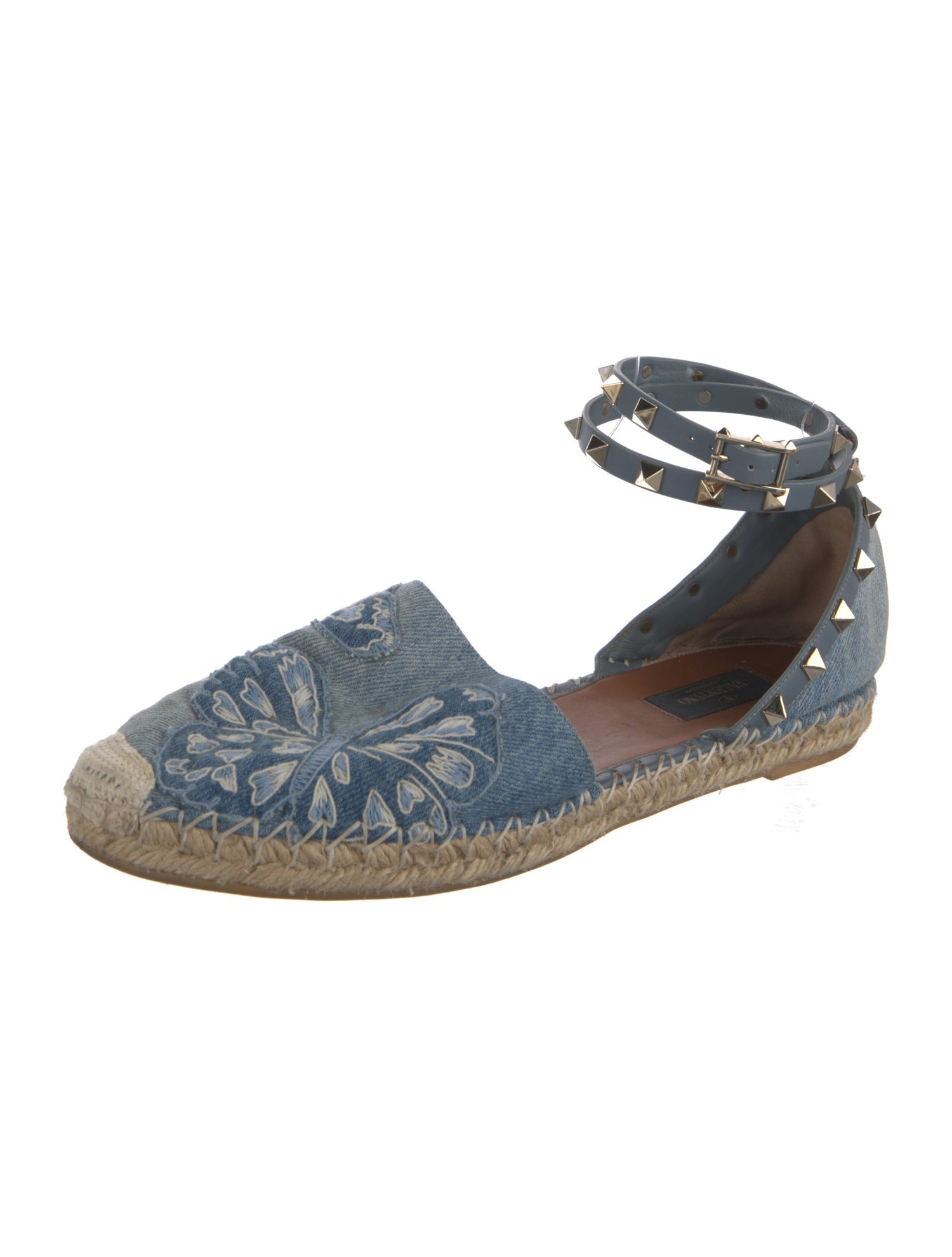 Valentino Rockstud Accents Denim D'Orsay Flats