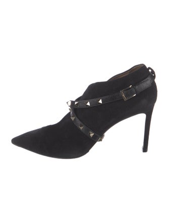 Valentino Rockstud Accents Suede Lace-Up Boots