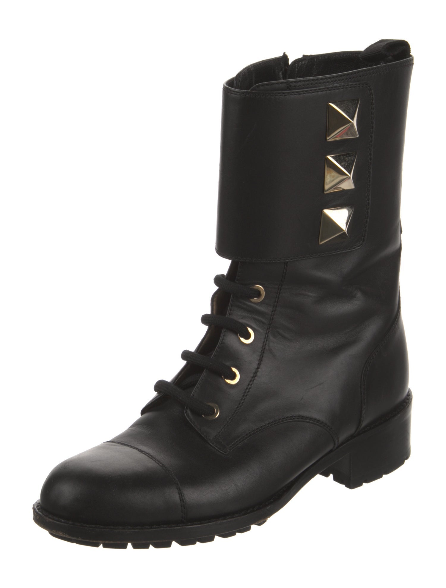 Valentino Rockstud Accents Leather Combat Boots