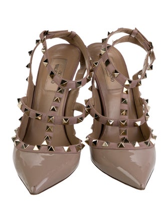 Valentino Rockstud Accents Patent Leather T-Strap Pumps