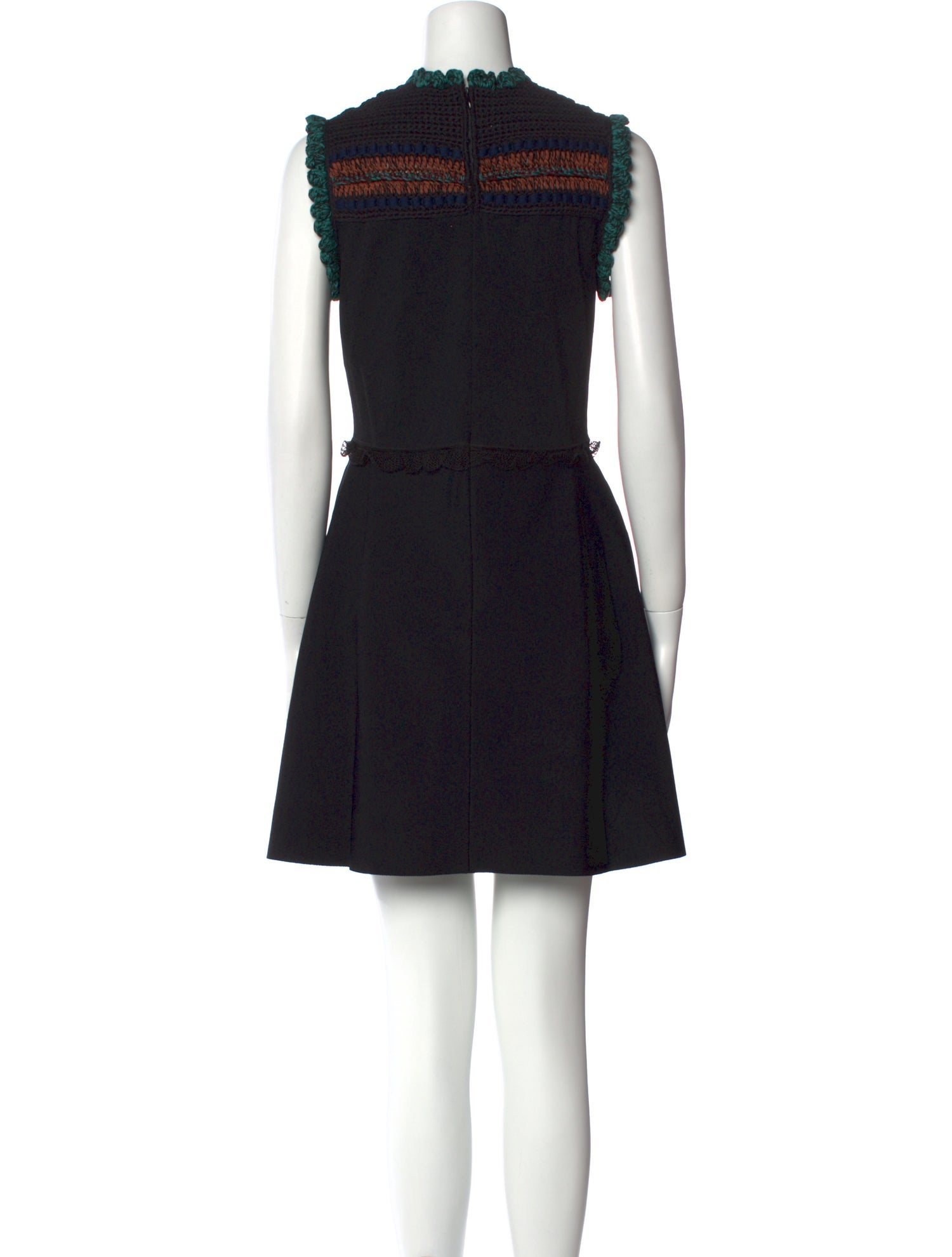 Valentino A-Line Dress Black Crochet Trim Short Sleeve with