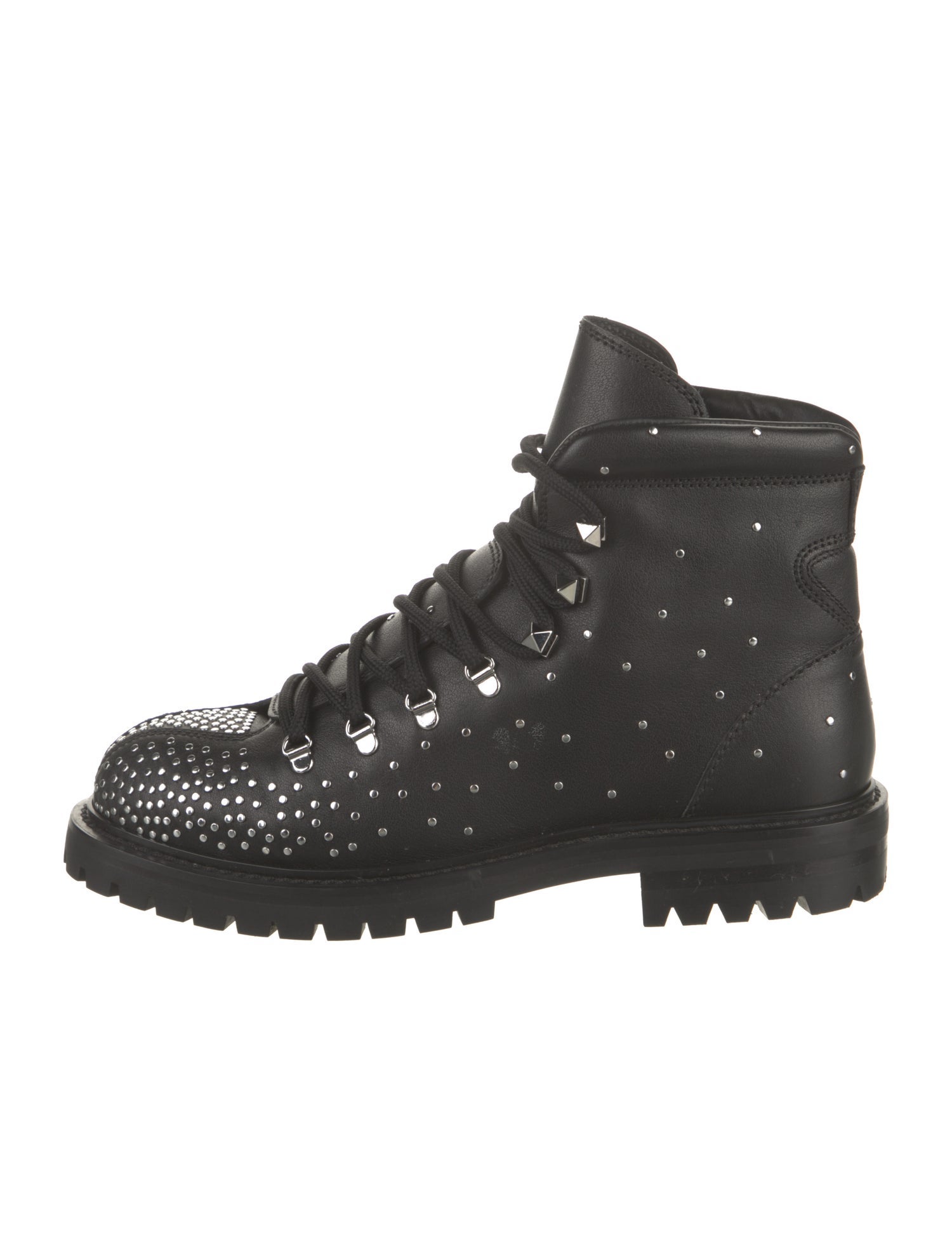 Valentino Rockstud Accents Leather Combat Boots