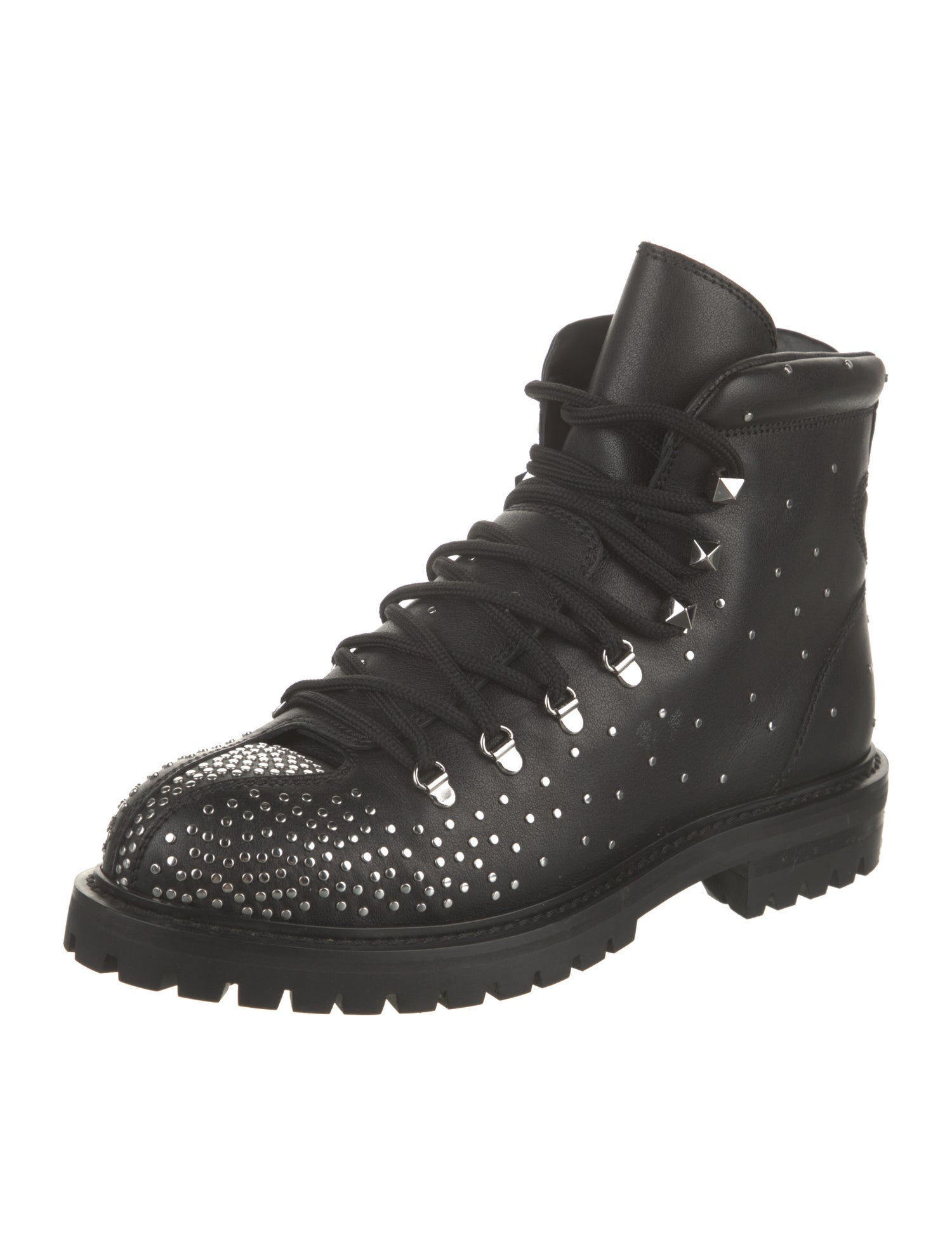 Valentino Rockstud Accents Leather Combat Boots