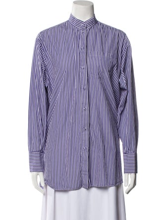 Valentino Striped Mock Neck Button-Up Top