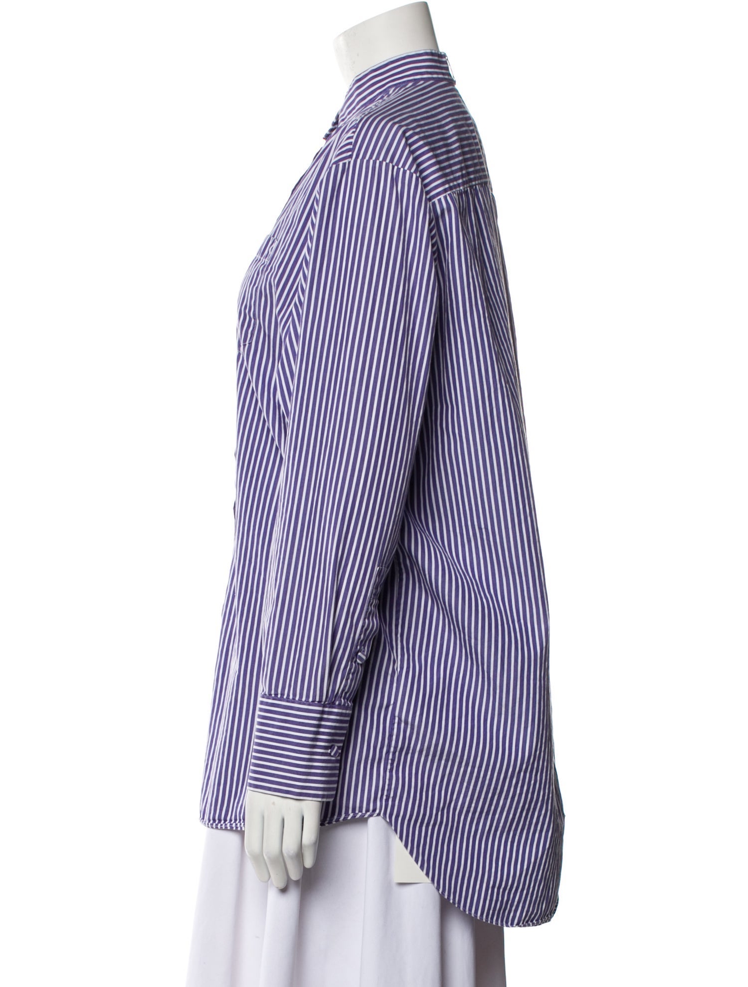 Valentino Striped Mock Neck Button-Up Top