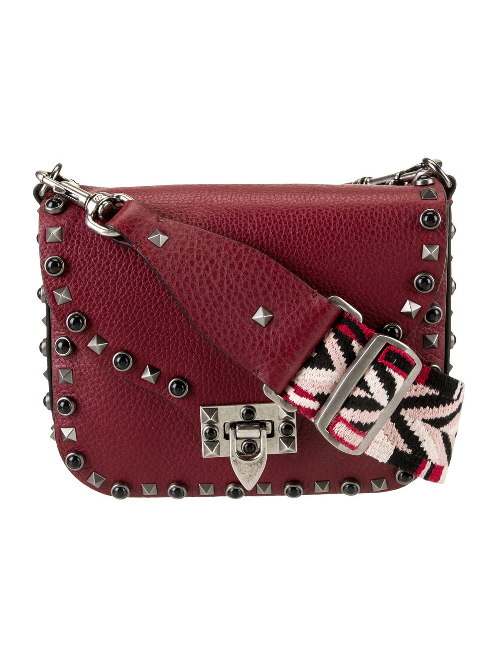 Valentino Messenger Bag Red Leather Rockstud Accents Silver-Tone