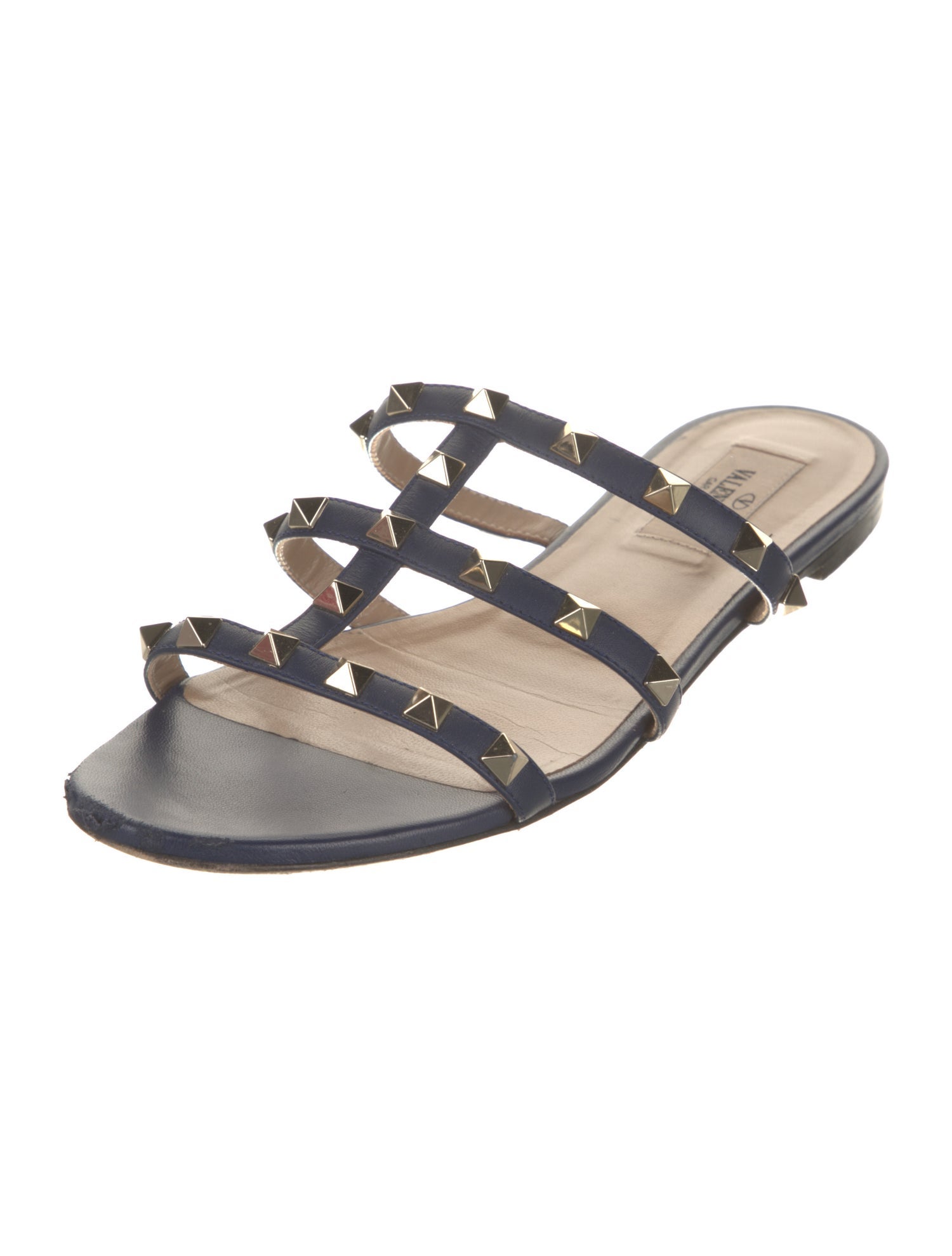 Valentino Rockstud Accents Leather Slides