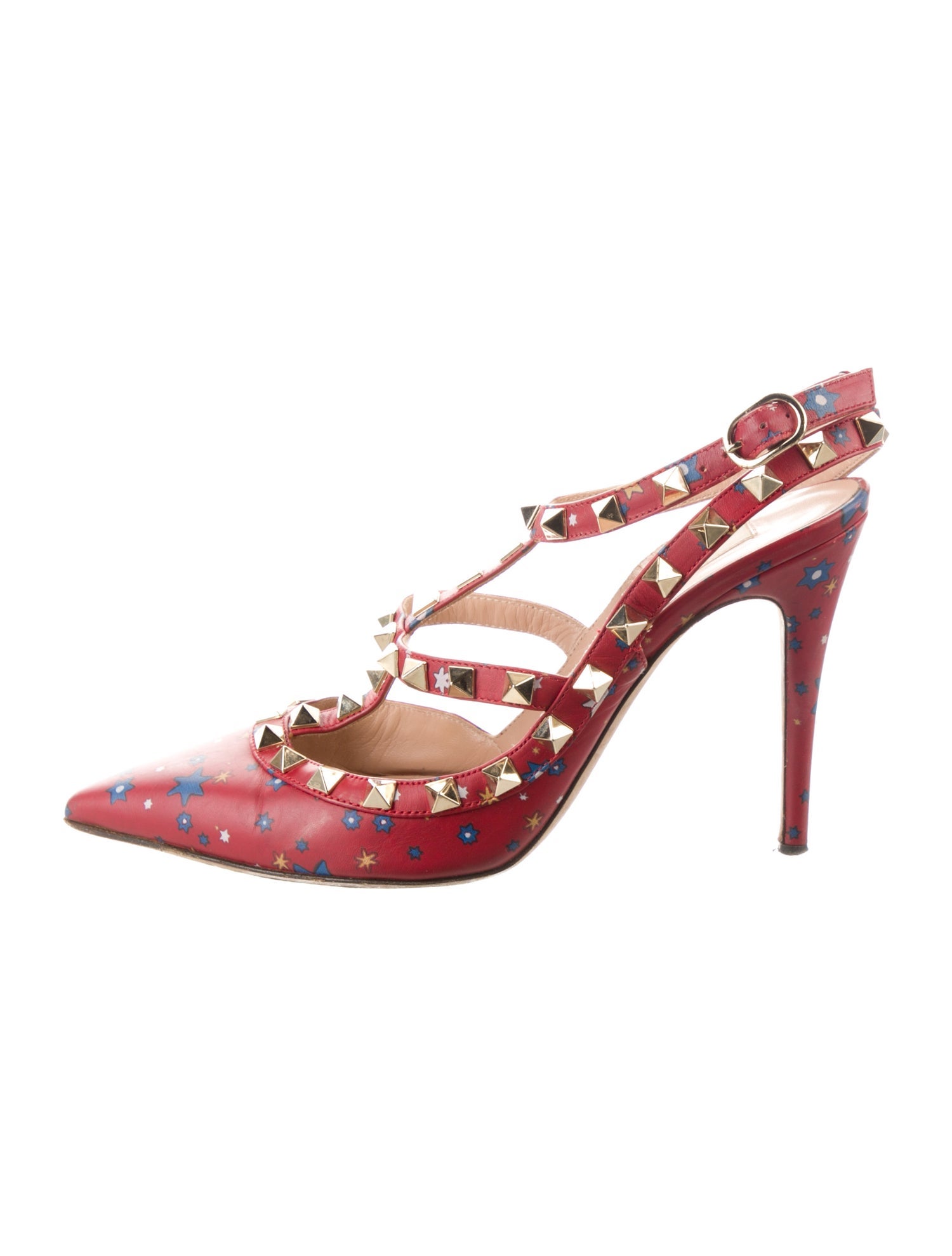 Valentino Rockstud Accents Leather T-Strap Pumps