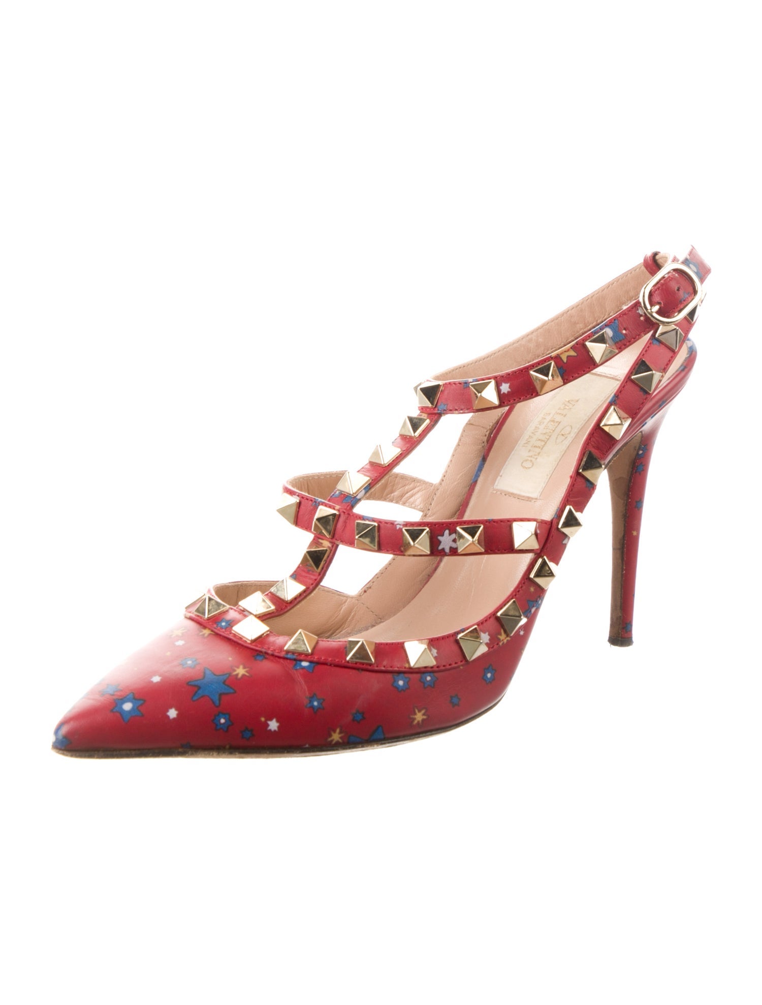 Valentino Rockstud Accents Leather T-Strap Pumps