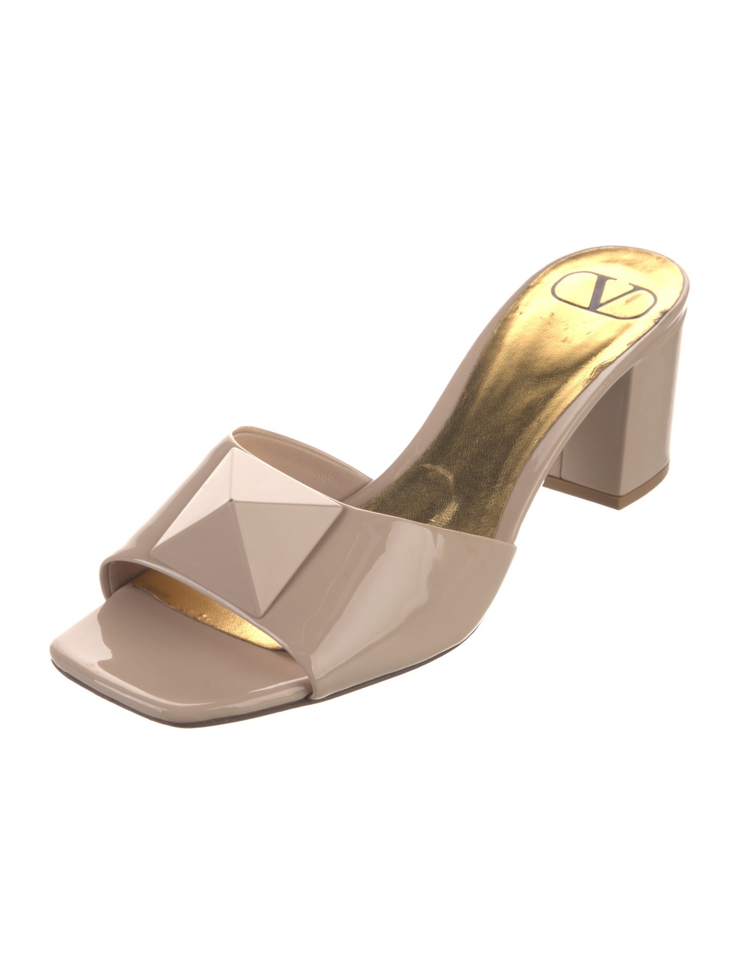 Valentino Rockstud Accents Patent Leather Slides