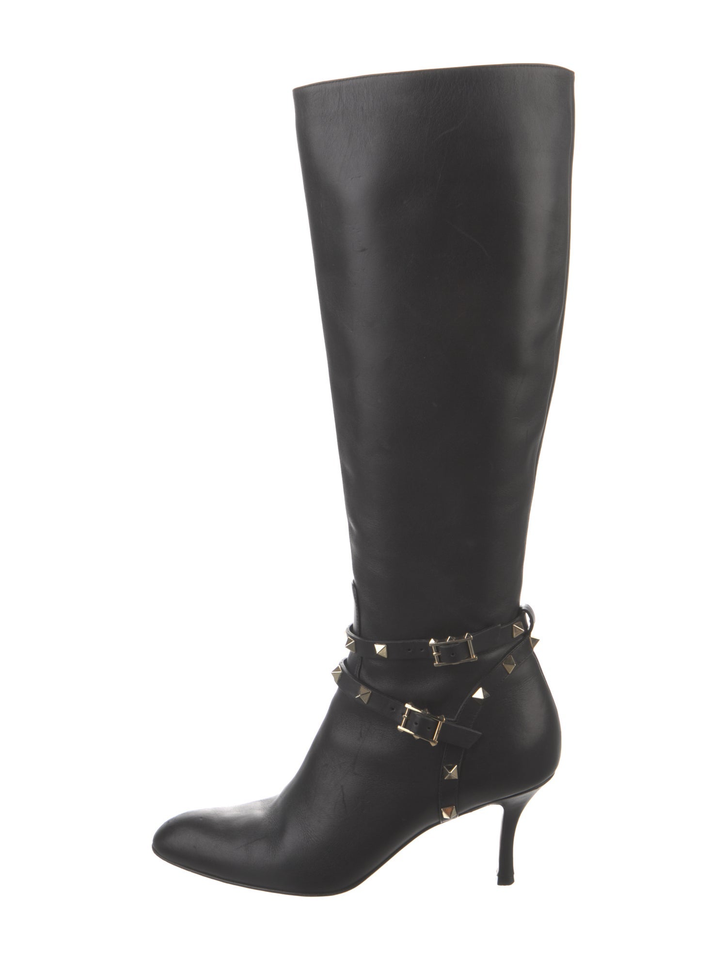Valentino Rockstud Accents Leather Riding Boots