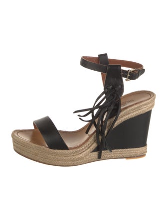 Valentino Leather Fringe Trim Accent Espadrilles