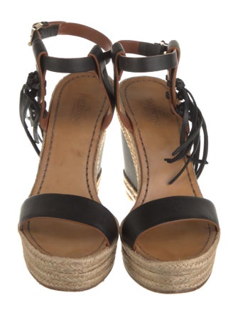 Valentino Leather Fringe Trim Accent Espadrilles