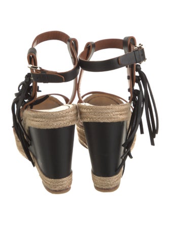 Valentino Leather Fringe Trim Accent Espadrilles