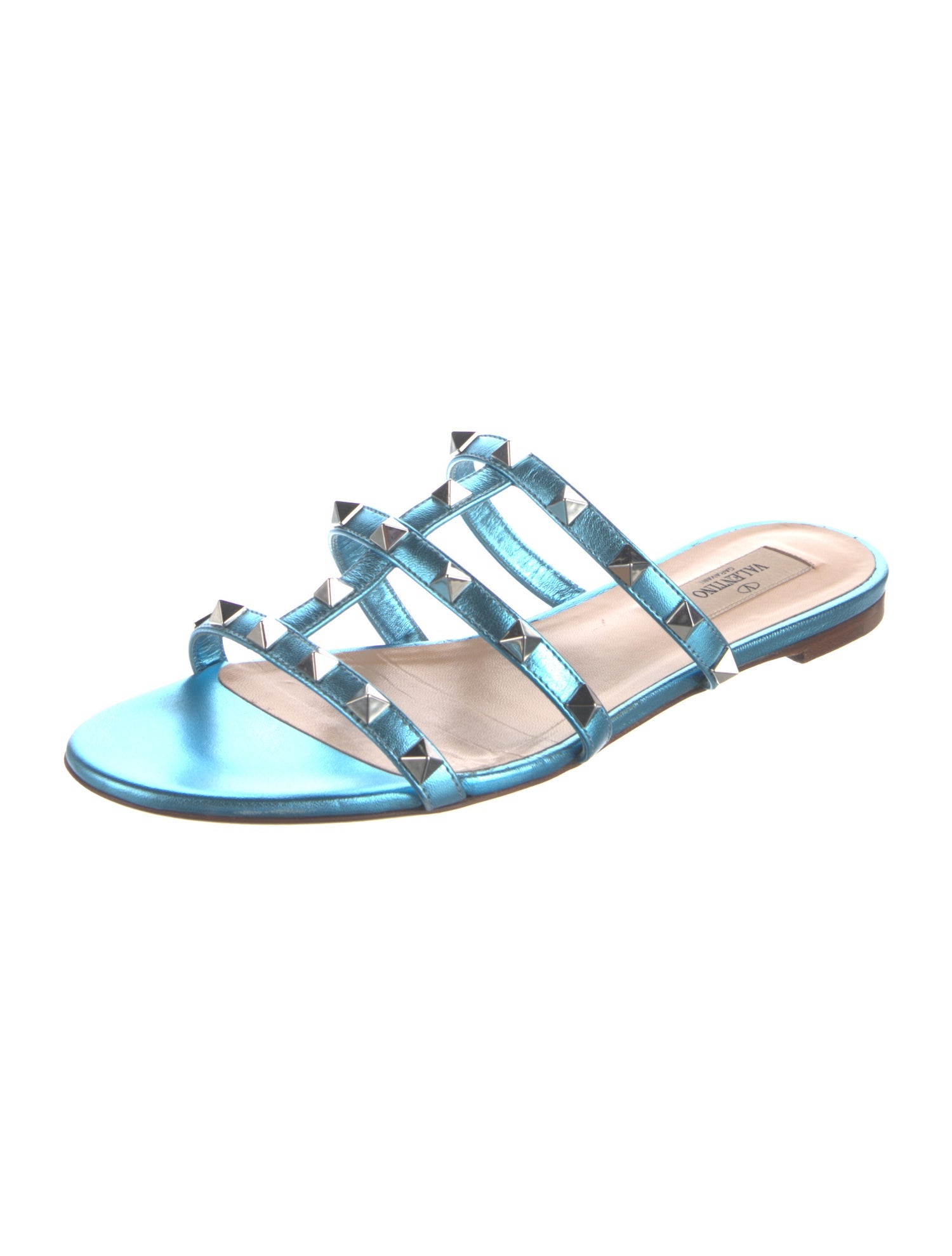 Valentino Rockstud Accents Leather Slides