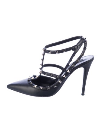 Valentino Leather Studded Accents T-Strap Pumps