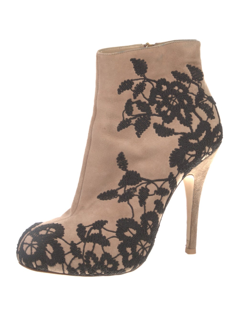 Valentino Suede Ankle Boots Brown Lace Pattern Semi-Pointed Toes